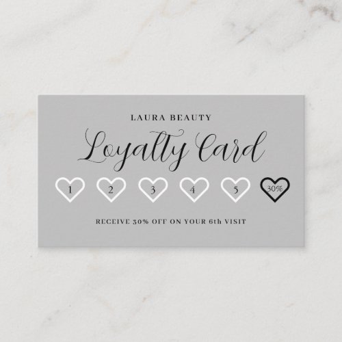 Grey Stylish Minimal Heart Love Loyalty Card