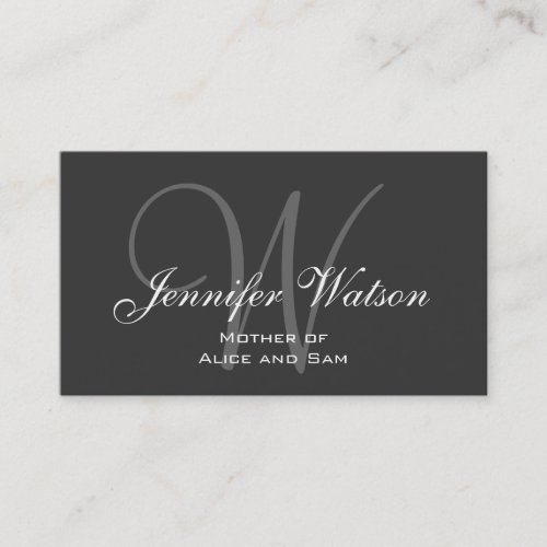 Grey Stylish Monogram Mommy Calling Card Business Card Templates