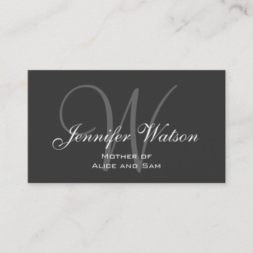 Customizable Grey Stylish Monogram Mommy Calling Card Business Card Templates