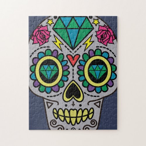 Grey Sugar Skull Art Day of the Dead Jigsaw Puzzle