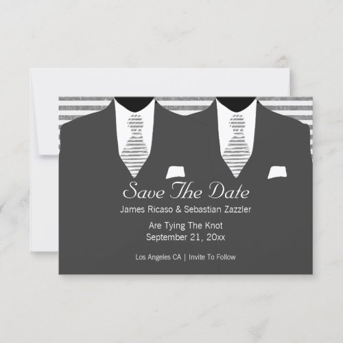 Grey Suit and Tie Gay Save The Date Wedding