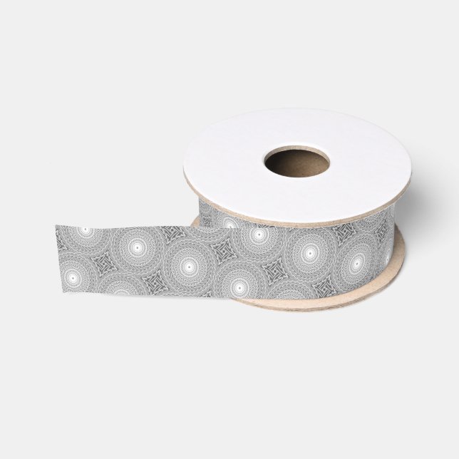 Grey swirl circles pattern grosgrain ribbon (Spool)