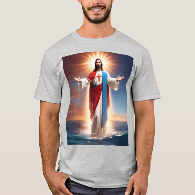 Grey T-shirt with Jesus Christ giving blessings  (Front)