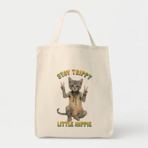 Grey Tabby Cat Boho Stay Trippy Little Hippie Tote Bag