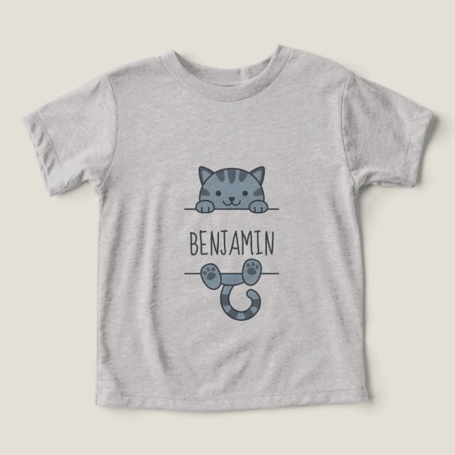 Grey Tabby Cat Custom Name Toddler T-shirt (Design Front)