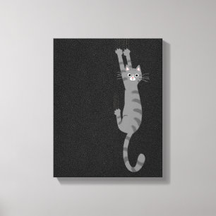 Grey Tabby Cat Hanging On   Funny Gray Striped Cat Canvas Print