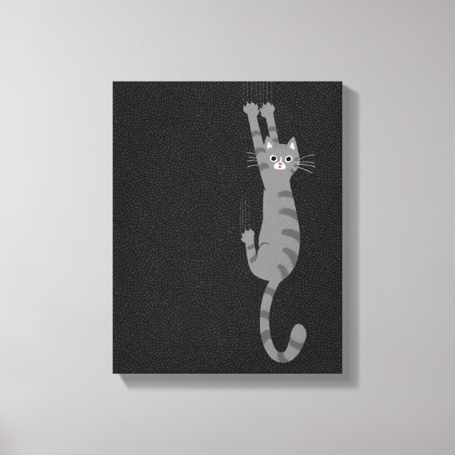 Grey Tabby Cat Hanging On | Funny Gray Striped Cat Canvas Print (Front)