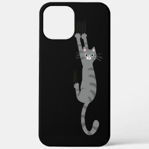 Grey Tabby Cat Hanging On Funny Gray Striped Cat iPhone 12 Pro Max Case