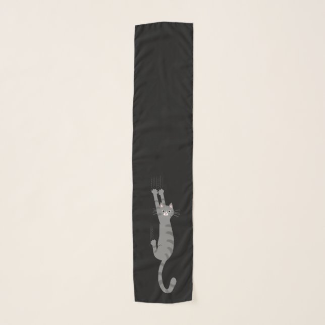Grey Tabby Cat Hanging On | Funny Gray Striped Cat Scarf (Front)