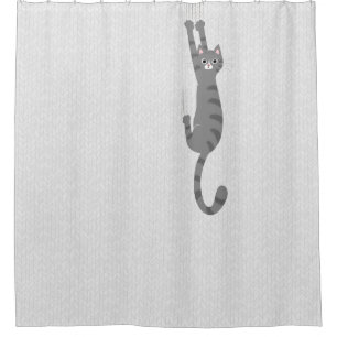 Grey Tabby Cat Hanging On Funny Gray Striped Cat Shower Curtain