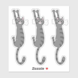 Grey Tabby Cat Hanging On   Funny Gray Striped Cat Sticker
