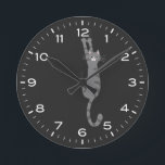 Grey Tabby Cat Hanging On Funny Round Clock<br><div class="desc">A funny wall clock for the home or office. Grey striped tabby cat hanging on with claws. Makes an original gift for cat lovers. Check out Jenn’s Doodle World for even more decorative clocks and animal themed home decor.</div>