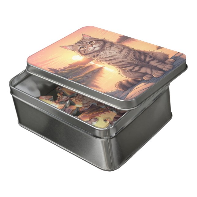 Grey Tabby Cat Jigsaw Puzzle (Lid Open)