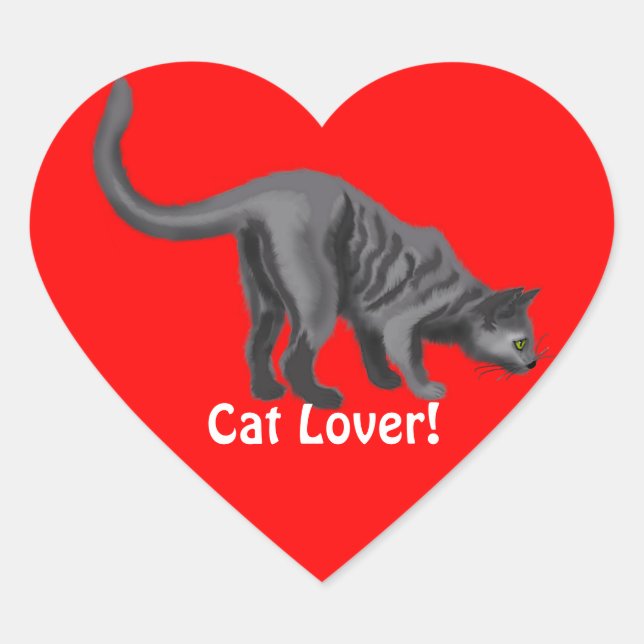 Grey Tabby Cat Lover Heart Stickers (Front)