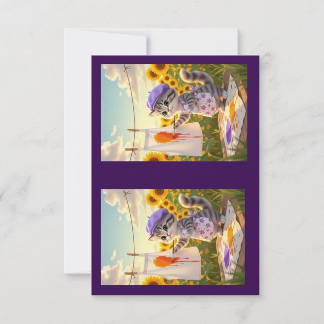 Grey Tabby Cat Painting Thank You Card (Front)