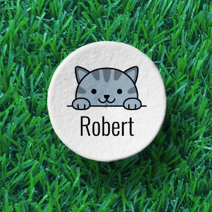 Grey Tabby Cat Peeking above Custom Name Golf Tees