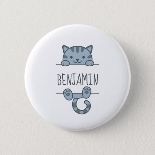 Grey Tabby Cat Peeking behind Custom Name Button