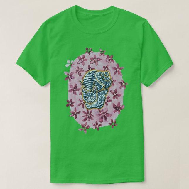 Grey Tabby Cat Snail T-Shirt (Design Front)