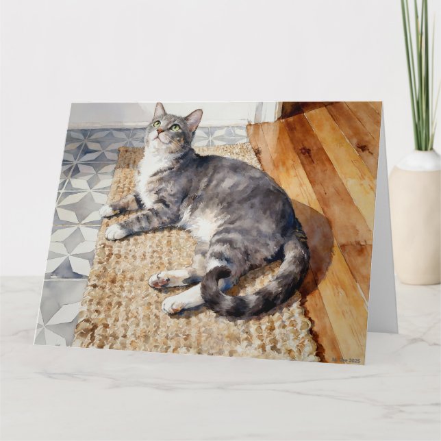 Grey Tabby Cat Study B In Watercolors Card (Front)