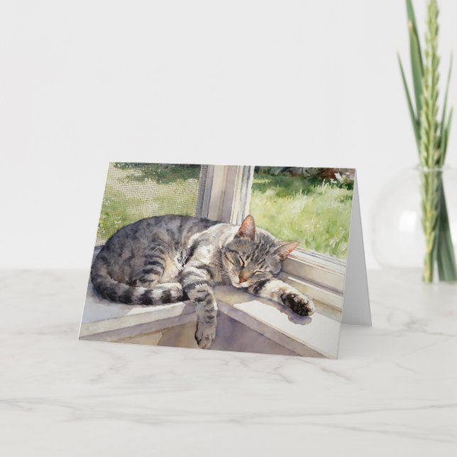 Grey Tabby Cat Study C In Watercolors Card (Front)