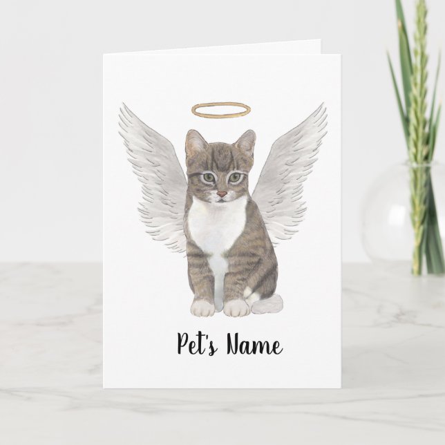 Grey Tabby Cat Sympathy Memorial Card (Front)
