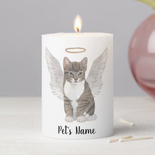 Grey Tabby Cat Sympathy Memorial Pillar Candle