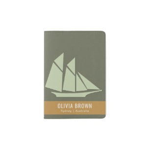GREY TAN BLUE LEATHER SAILBOAT ANCHOR MONOGRAM PASSPORT HOLDER
