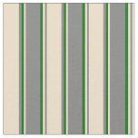 [ Thumbnail: Grey, Tan & Dark Green Lined Pattern Fabric ]