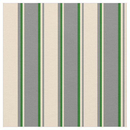 Grey, Tan & Dark Green Lined Pattern Fabric