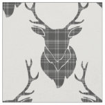 Grey Tartan Stag Head Antler Rustic Pattern (edit) Fabric