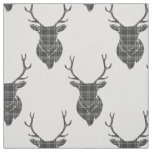 Grey Tartan Stag Head Antler Rustic Pattern Fabric