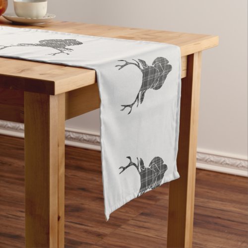 Grey Tartan Stag Head Antler Rustic Short Table Runner