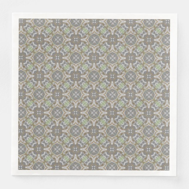 Grey, Taupe, Green Diamond Tiled Pattern Paper Dinner Napkins (Front)