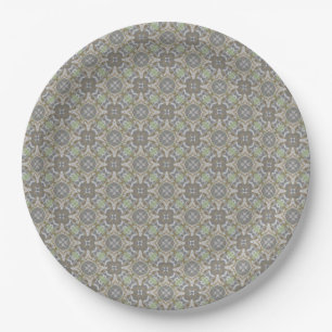 Grey, Taupe, Green Diamond Tiled Pattern Paper Plates