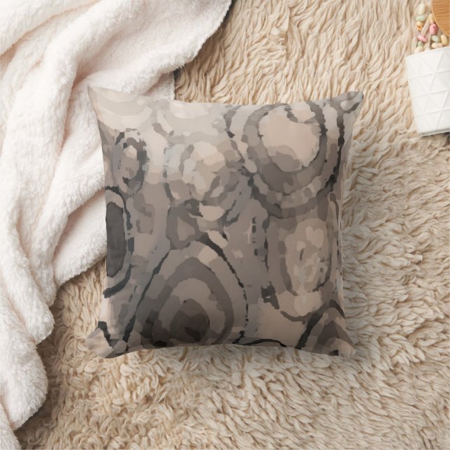 Grey Taupe Mauve Squared Circles Art Pattern Throw Pillow (Blanket)