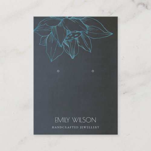 GREY TEAL BLUE LOTUS SIMPLE EARRING DISPLAY BUSINESS CARD