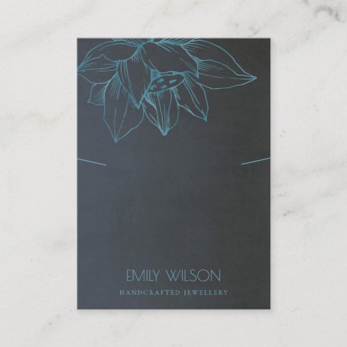 GREY TEAL BLUE LOTUS SIMPLE NECKLACE DISPLAY BUSINESS CARD