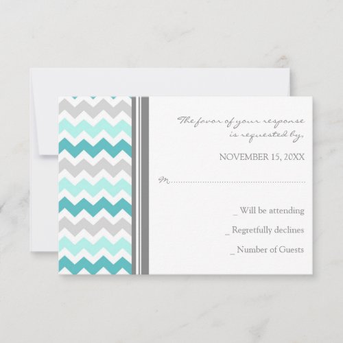 Grey Teal Chevron RSVP Wedding Card