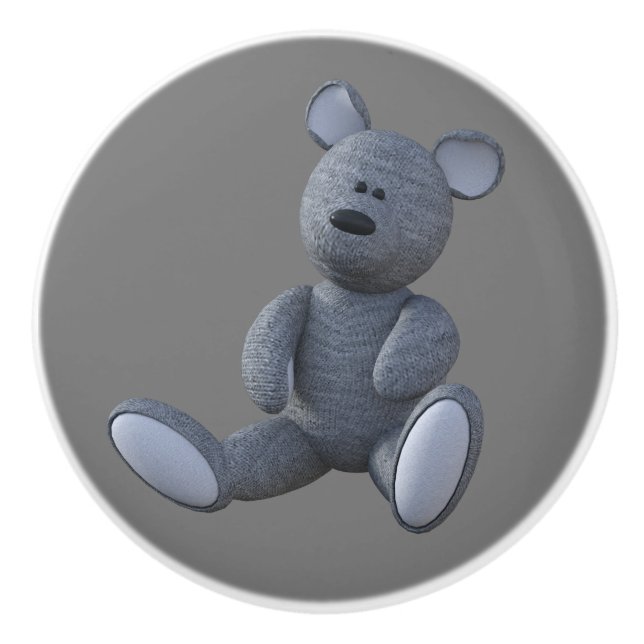 Grey Teddybear Bear Ceramic Knob (Front)