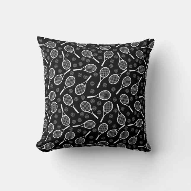Grey Tennis Racket Balls Athletic Pattern Sports Throw Pillow (Front)