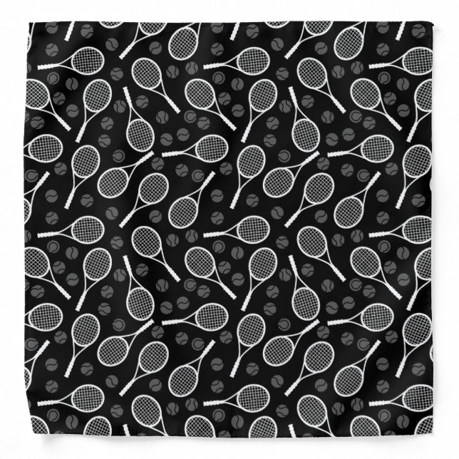 Grey Tennis Rackets and Balls Sports Game Pattern Bandana (Front)