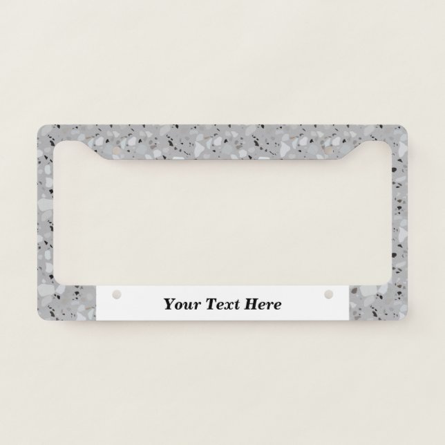 Grey Terrazzo Stone look Custom Text  License Plate Frame (Front)