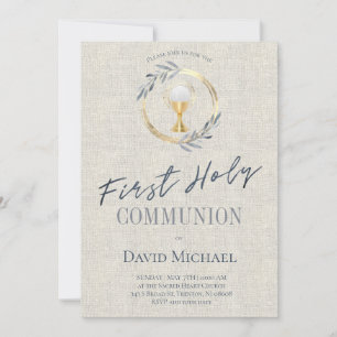 grey texture background First Holy Communion Invitation