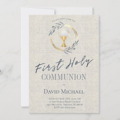 grey texture background First Holy Communion Invitation