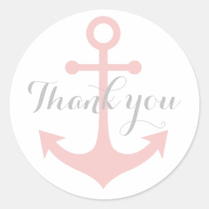 grey thank you on pink anchor classic round sticker