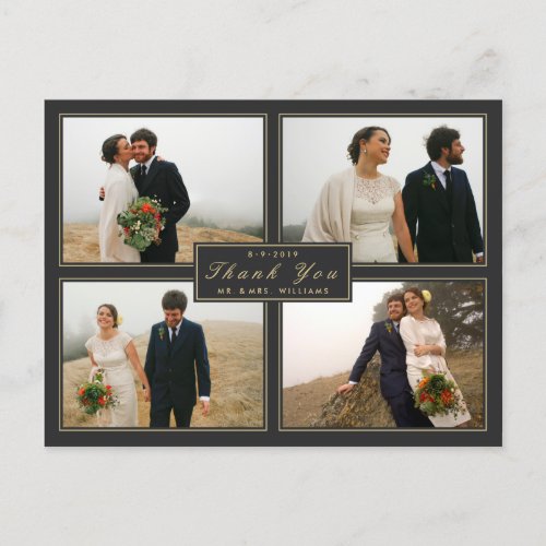 Grey Thank You Wedding Collage 4 Photo Postcard
