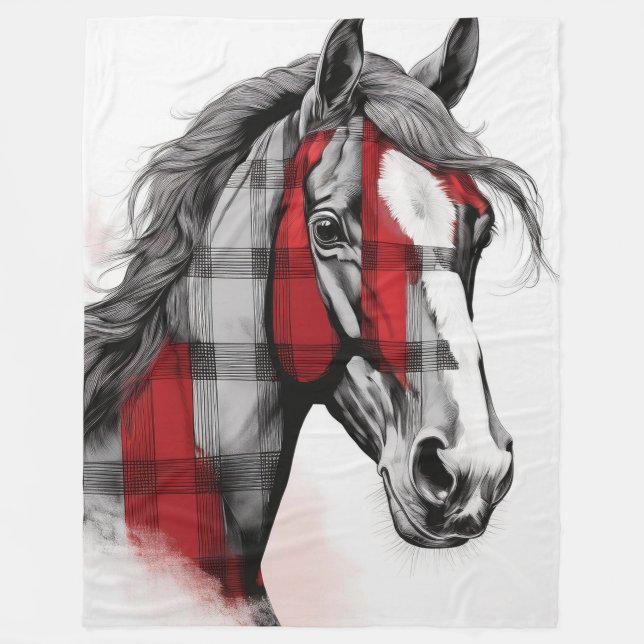 Grey the Plaid Horse  Fleece Blanket (Front)
