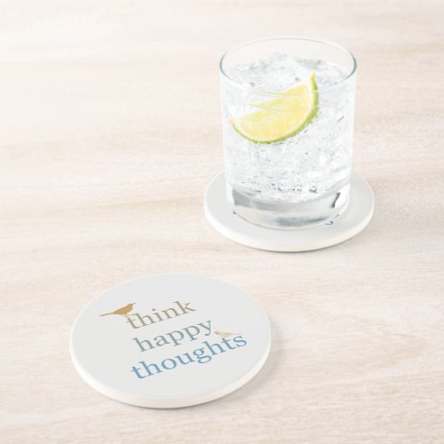 Grey Think Happy Thoughts Birds Coaster