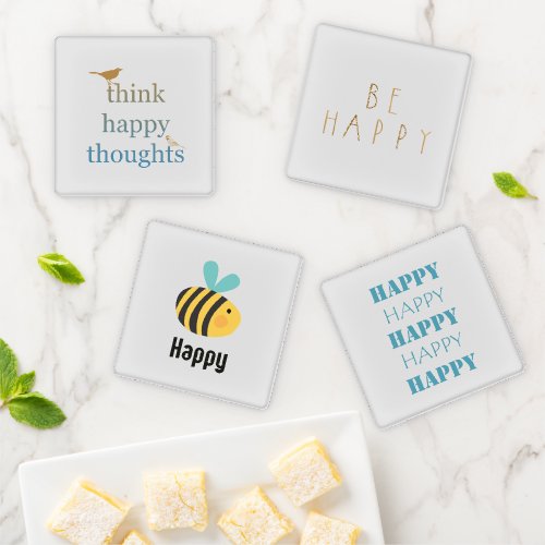 Grey Think Happy Thoughts Birds Coaster Set