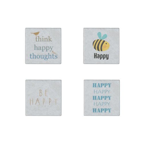 Grey Think Happy Thoughts Birds Stone Magnet